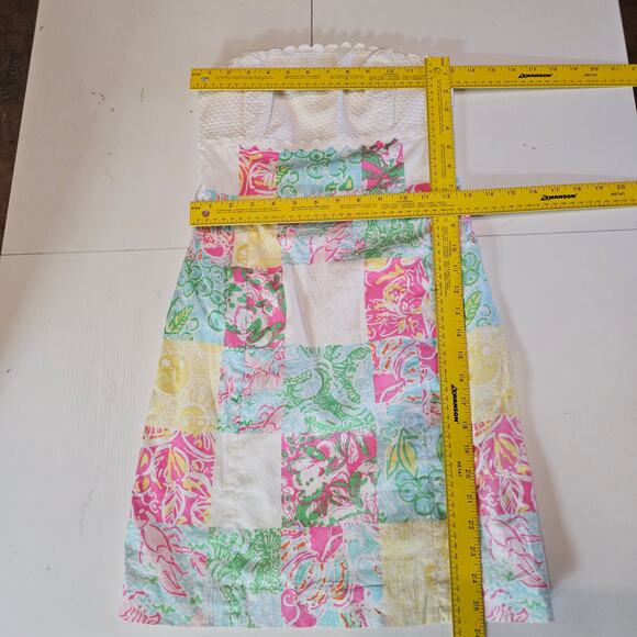Lilly Pulitzer Strapless Patchwork Dress Tie Back Multicolor Floral Dress 00 - Picture 8 of 9